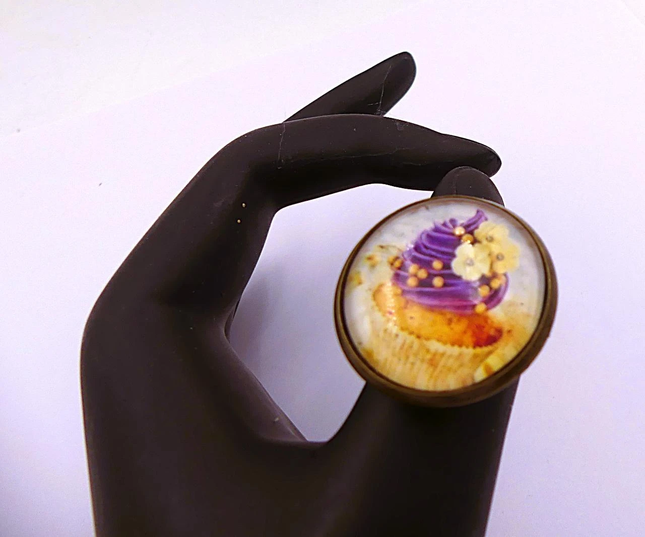 Verstelbare ring op bronzen metalen basis, glazen cabochon, handgemaakt – photo 3